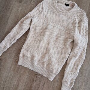 J. Crew Men's Cream Textured Cable-Knit Crewneck Sweater